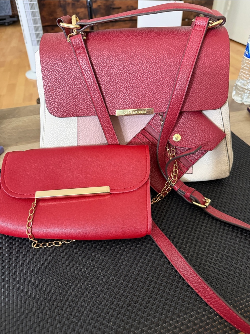 Steve Madden Red and Cream Colorblock Crossbody with Gold Accents
